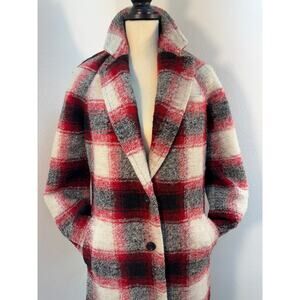 Madewell Plaid Jacket Buffalo Red Black White Wool Blazer Coat Oversized XS